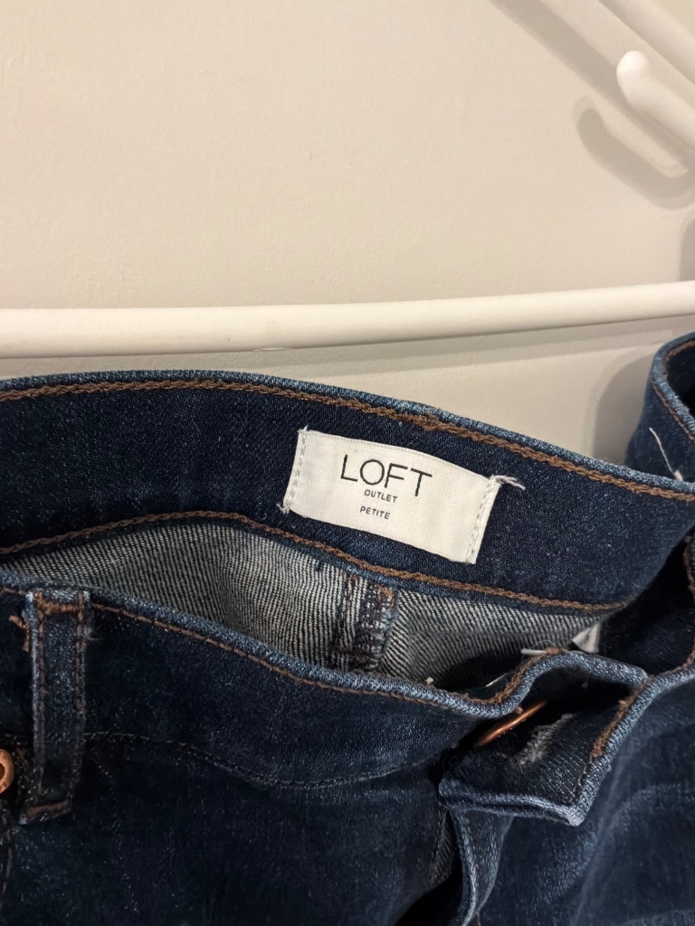 LOFT Outlet High Rise Straight Dark Wash Raw Hem Jeans - Picture 3 of 3